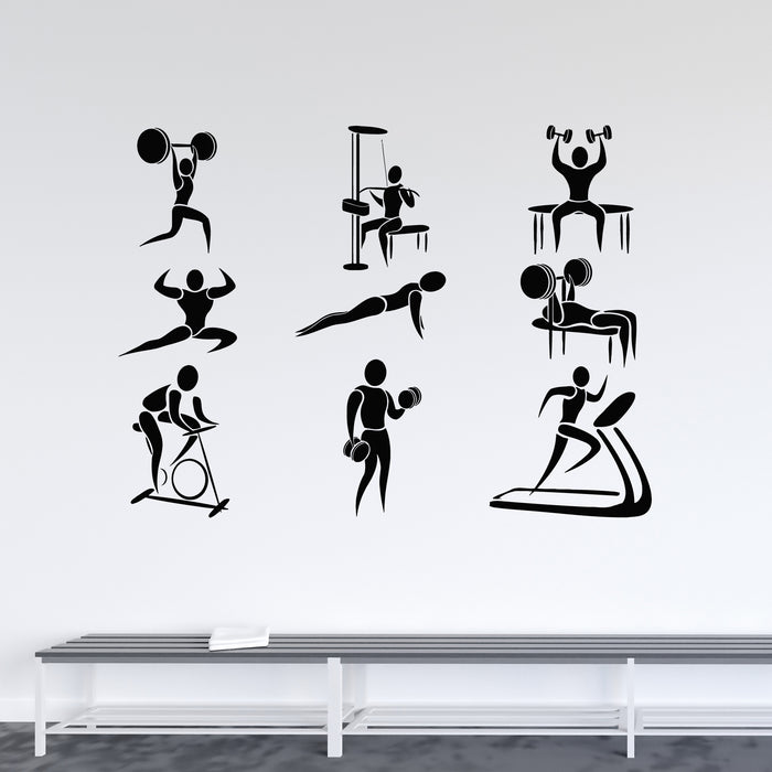 Vinyl Wall Decal Gym Activity People Doing Fitness Workout Stickers Mural (L095)