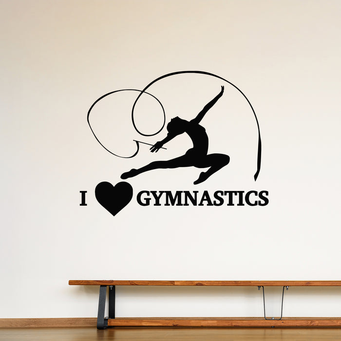 Vinyl Wall Decal Silhouettes Gymnastic Girl Gym I Love Rhythmic Gymnastics Stickers Mural (L145)