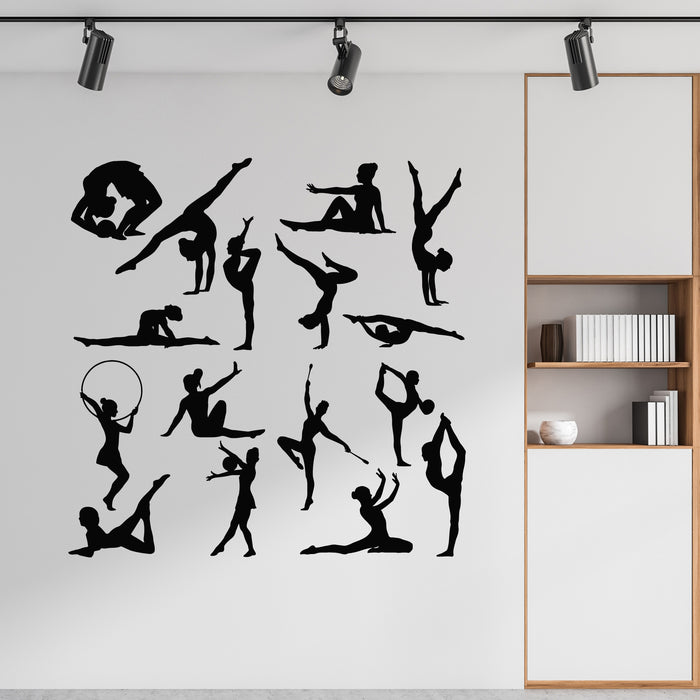 Vinyl Wall Decal Rhythmic Gymnastics Silhouettes Set Sport Girls Stickers Mural (L150)