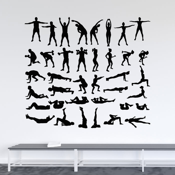Vinyl Wall Decal Exercise Silhouette Trains Set Icons Gym Sport Stickers Mural (g9078)
