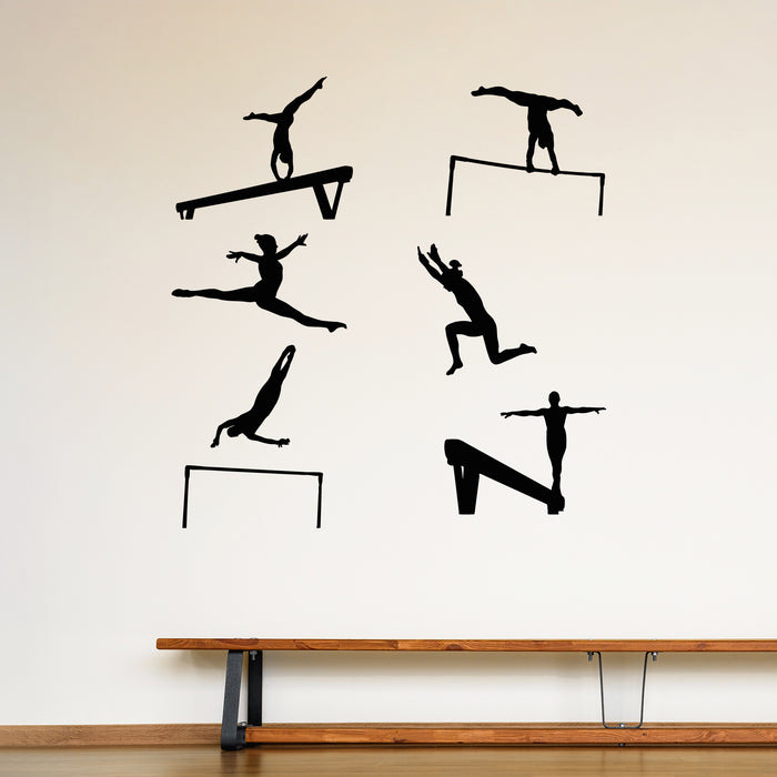 Vinyl Wall Decal Sports Gymnastics Set Female Athletes Gym Decor Stickers Mural (g9265)