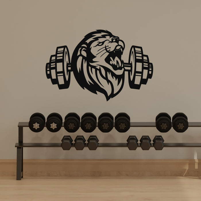 Vinyl Wall Decal Iron Lion Head Logo Fitness Gym Barbell Stickers Mural (g9534)