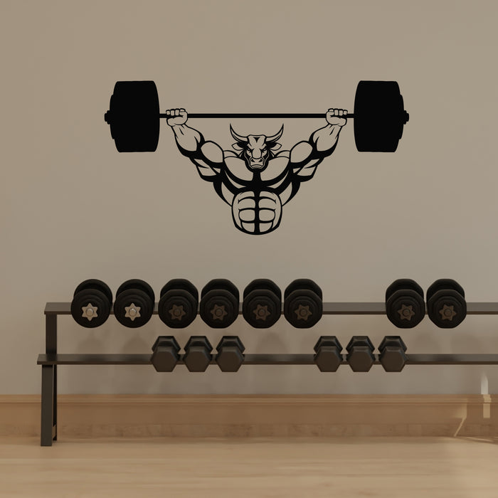 Vinyl Wall Decal Weightlifter Bull Bodybuilding Fitness Sport Gym Stickers Mural (g9849)