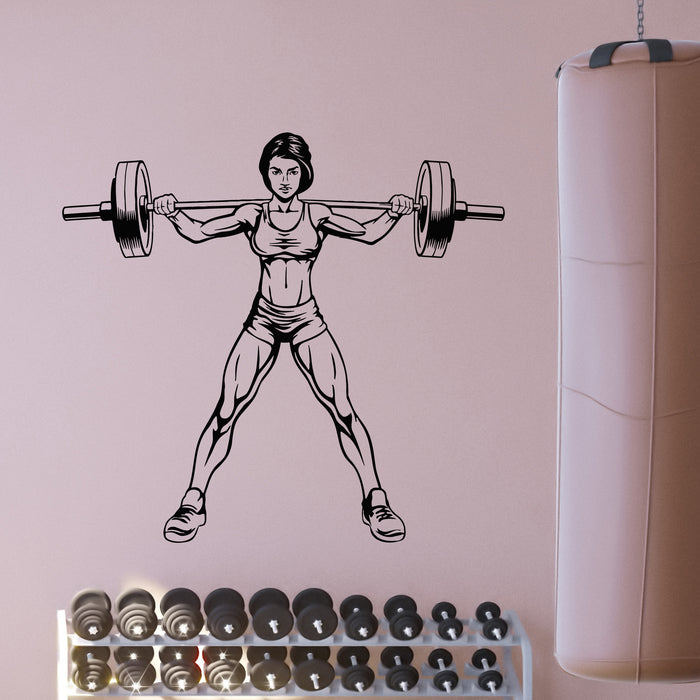 Vinyl Wall Decal Woman lifting Weights Continuous Push Barbell Gym Fitness Stickers Mural (g9850)