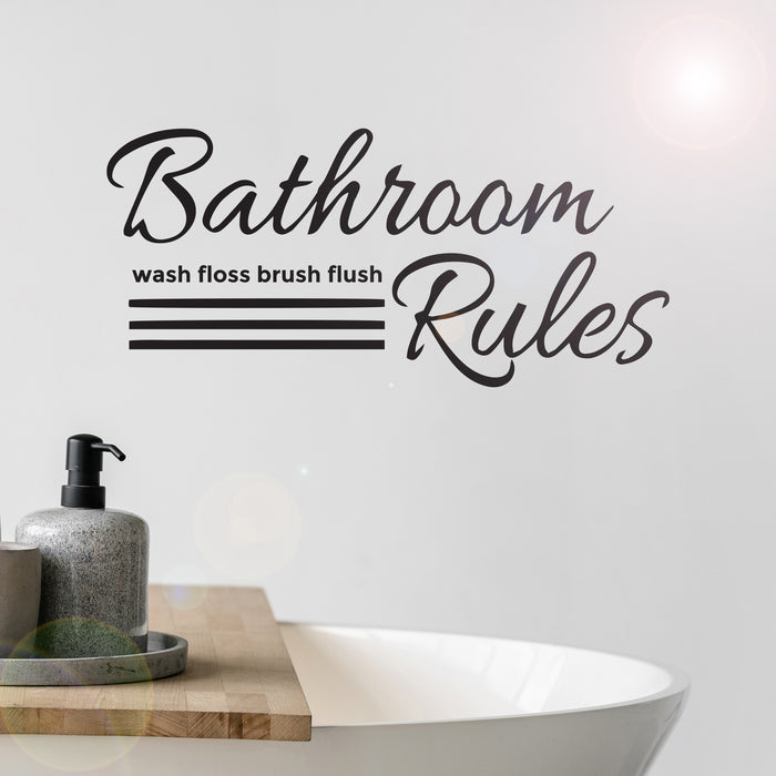 Wall Decal  Bathroom Rules Funny Words Quote Interior Vinyl Decor Black 22.5 in x 10.5 in gz466