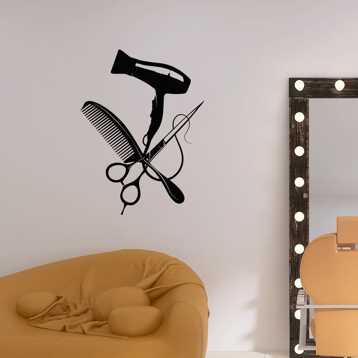 Vinyl Wall Decal Hair Haircut Scissors Hairdresser Comb Beauty Salon Stickers Mural (g9430)