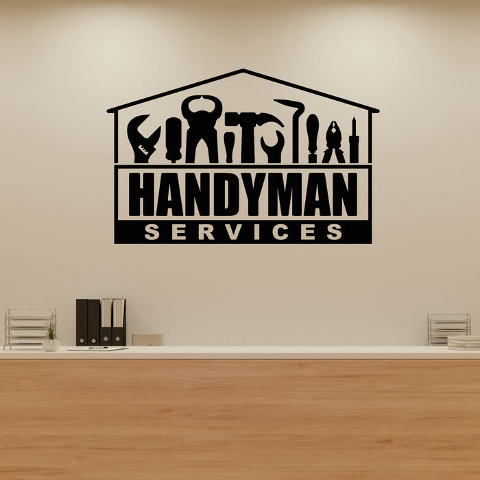 Vinyl Wall Decal Emblem Handyman Services Workers Iron Hammer Stickers Mural (g9261)