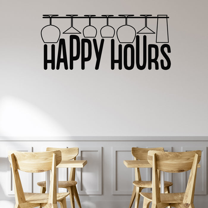 Vinyl Wall Decal Happy Hours Glasses Silhouettes Bar Pub Cafe Decor Stickers Mural (g8912)