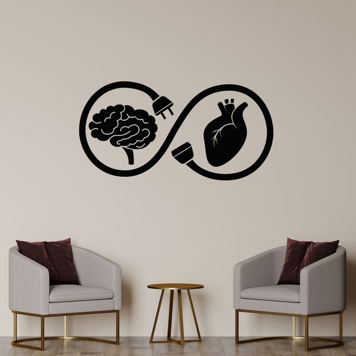 Vinyl Wall Decal Connection Mind And Senses Heart And Brain Illustration Stickers Mural (g9156)