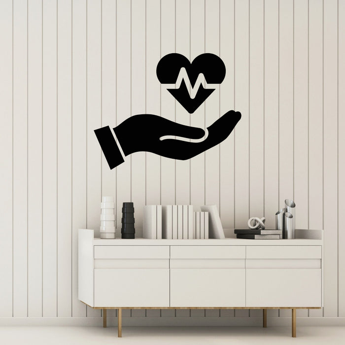 Vinyl Wall Decal Hand Doctor Icon Heart Hospital Cardiology Sign Health Care Science Stickers Mural (g8484)