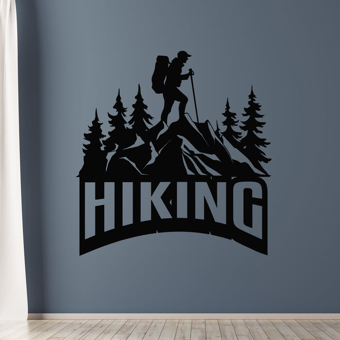 Vinyl Wall Decal Mountain Hiking Man Silhouette Logo Camping Equipment Stickers Mural (g9711)