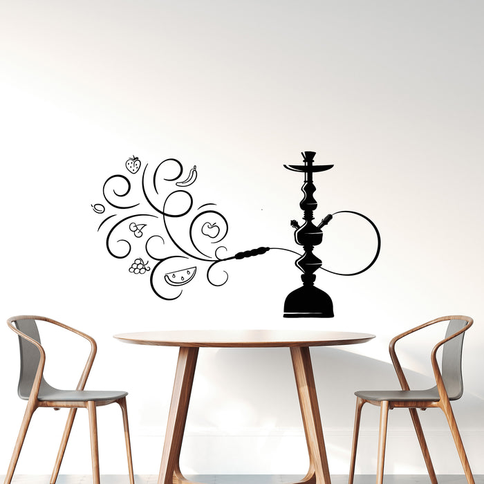 Vinyl Wall Decal Hookah Silhouette With Steam Fruit Flavors Stickers Mural (g9532)