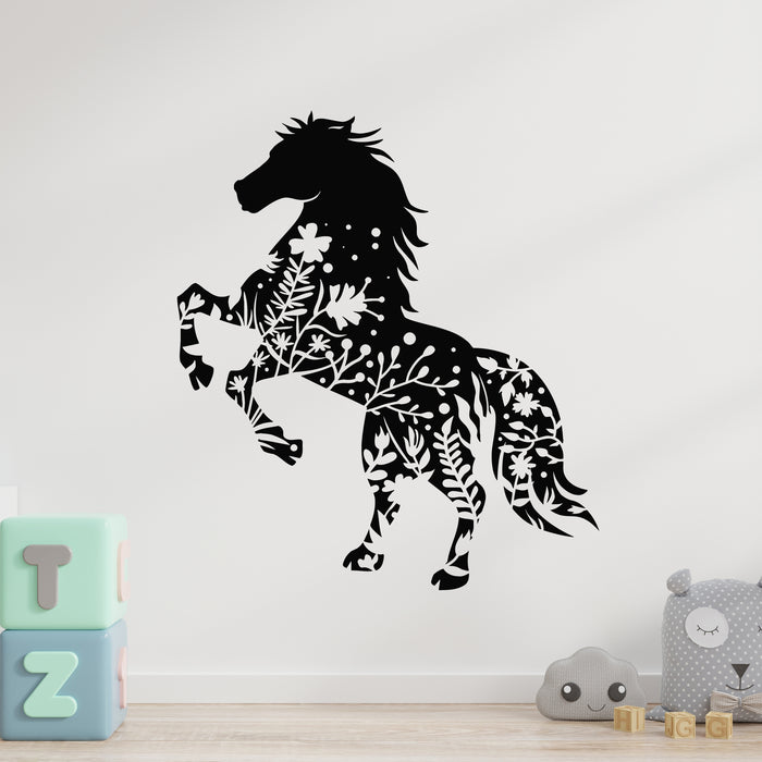 Vinyl Wall Decal Magical Horse Floral Art Kids Nursery Room Stickers Mural (g9170)