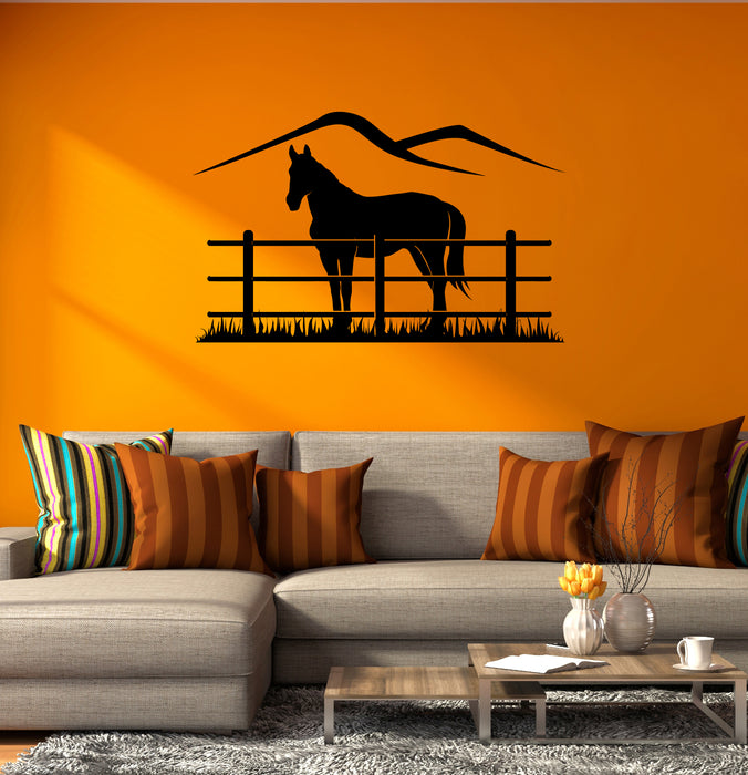 Horse Vinyl Wall Decal Mountains Fence Animal Nature Stickers Mural (k357)