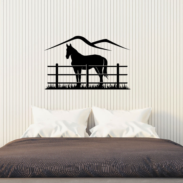 Horse Vinyl Wall Decal Mountains Fence Animal Nature Stickers Mural (k357)