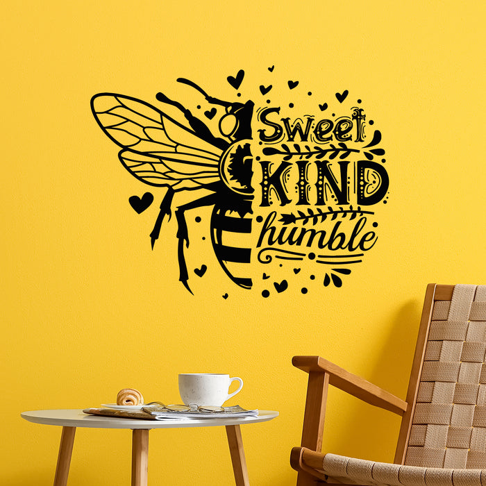 Vinyl Wall Decal Bee Lettering Sweet KInd Humble Honeycomb Stickers Mural (g9197)