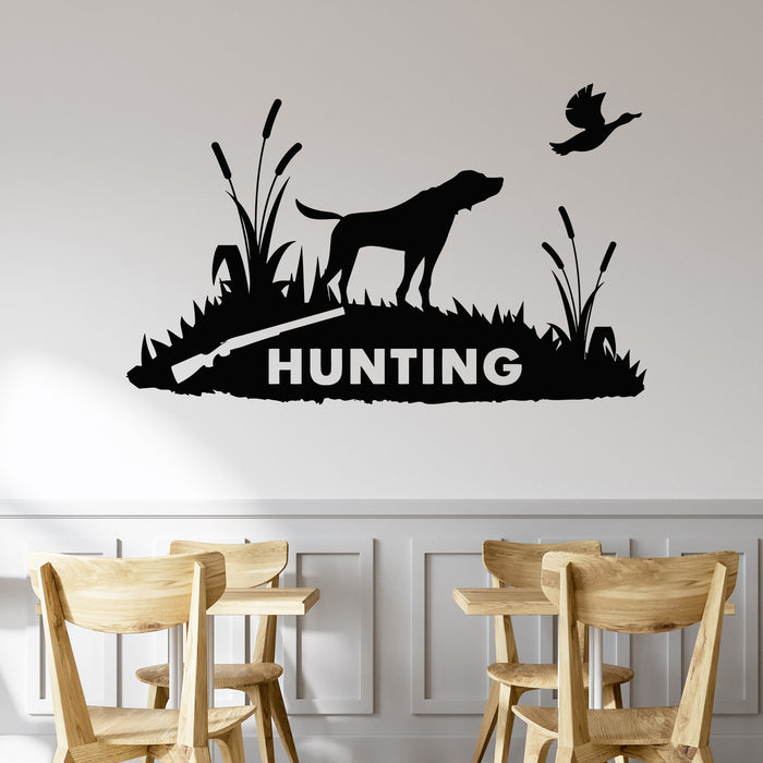 Vinyl Wall Decal Hunting Emblem Dog Lake Duck Hunting Shop Stickers Mural (g9911)