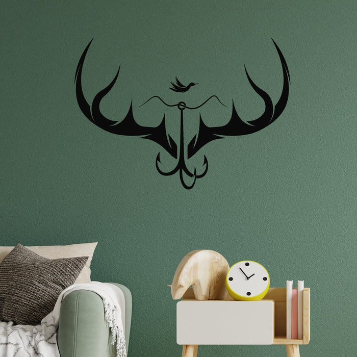 Vinyl Wall Decal Deer Antlers Hook For Fishing Hunting Hobby Stickers Mural (g9049)