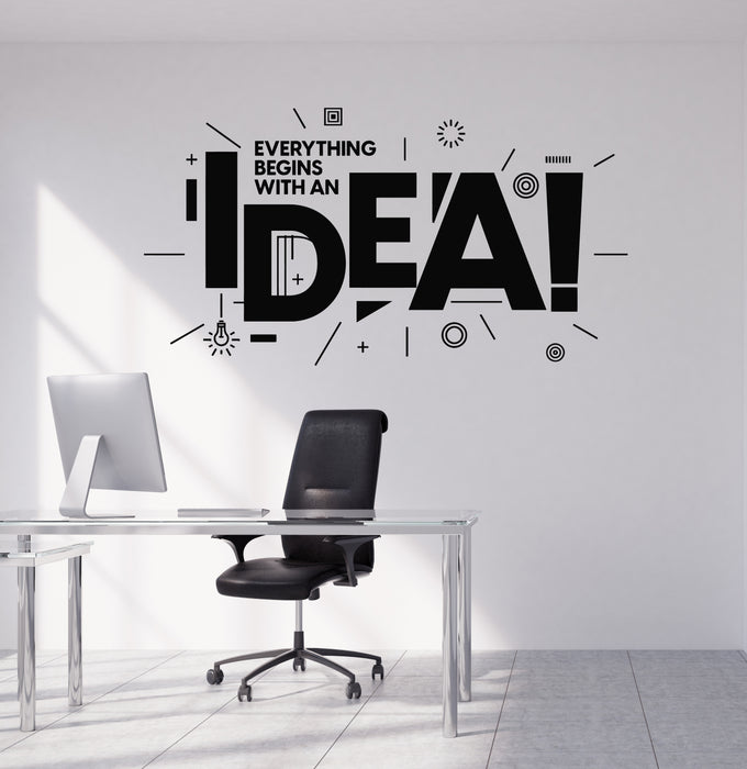 Vinyl Wall Decal Everything Begins With Idea Phrase Words Stickers Mural (g8550)