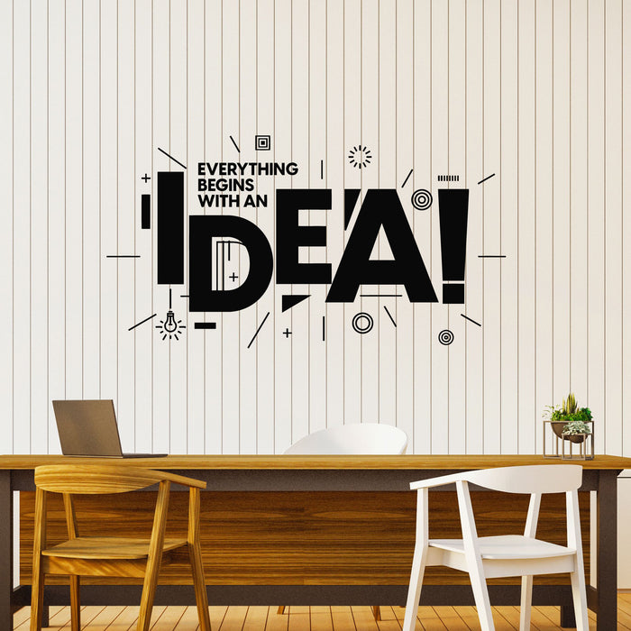 Vinyl Wall Decal Everything Begins With Idea Phrase Words Stickers Mural (g8550)