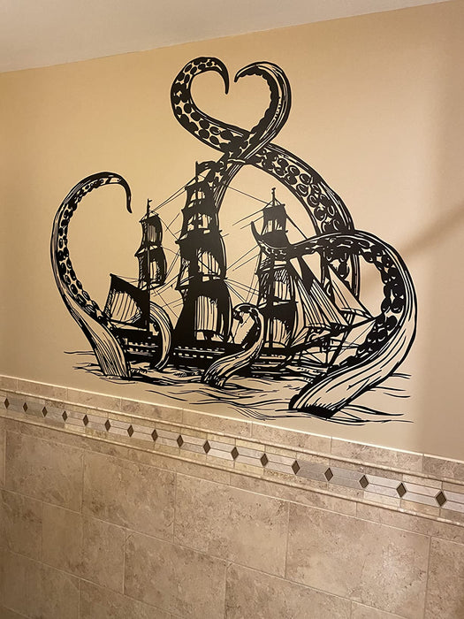 Vinyl Wall Decal Kraken Tentacles Octopus Ship Nautical Ocean Living Room (ig3640)