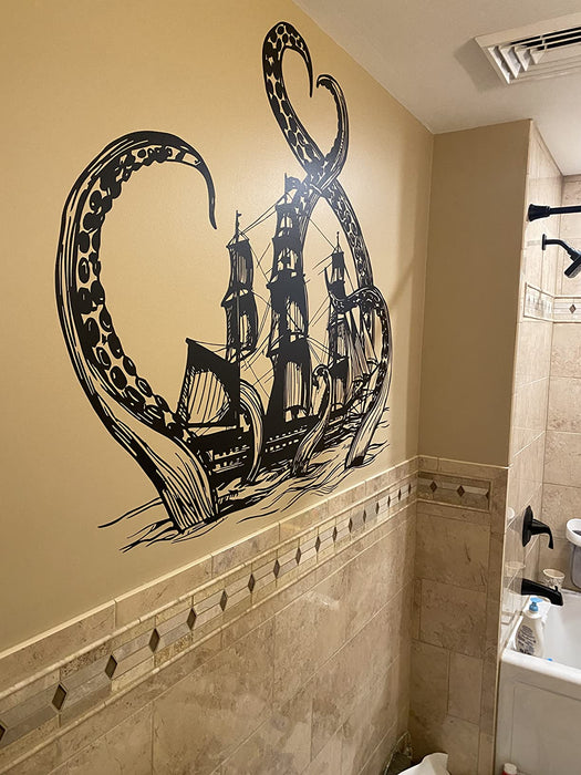 Vinyl Wall Decal Kraken Tentacles Octopus Ship Nautical Ocean Living Room (ig3640)