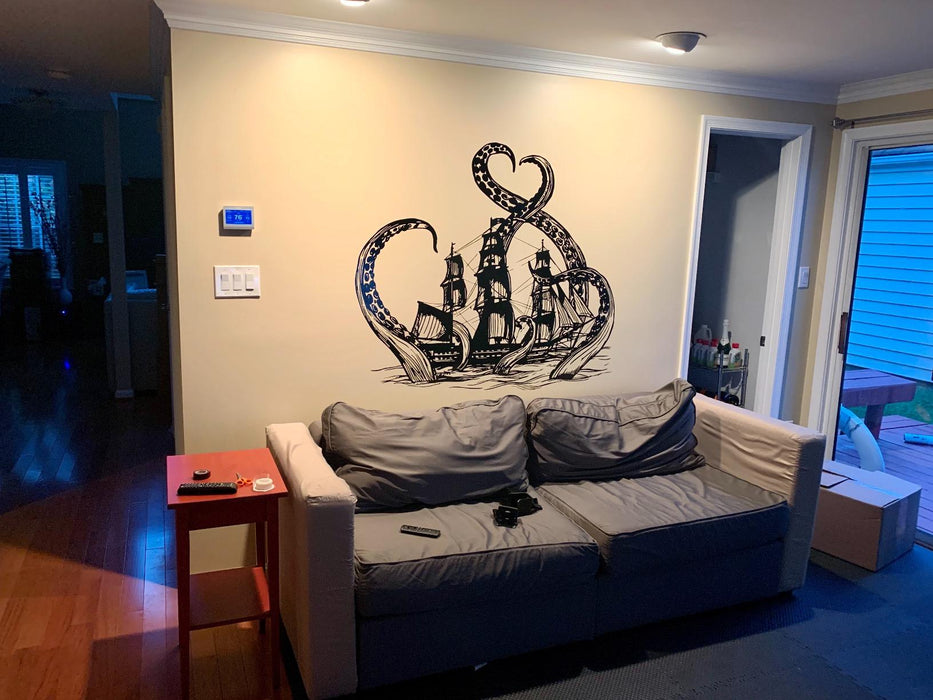 Vinyl Wall Decal Kraken Tentacles Octopus Ship Nautical Ocean Living Room (ig3640)