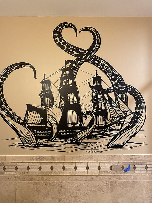 Vinyl Wall Decal Kraken Tentacles Octopus Ship Nautical Ocean Living Room (ig3640)