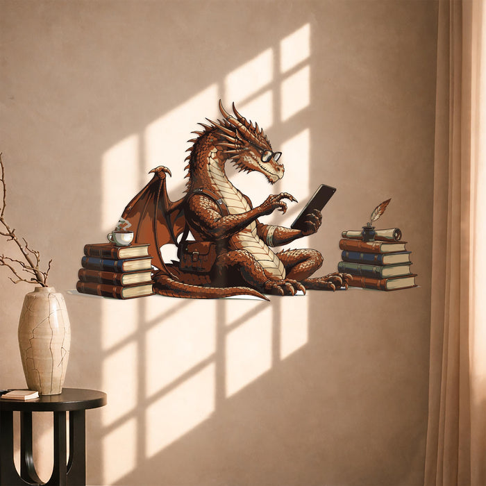 Colorful Wall Decal Dragon Reading Book Fantasy Wall Art z5432