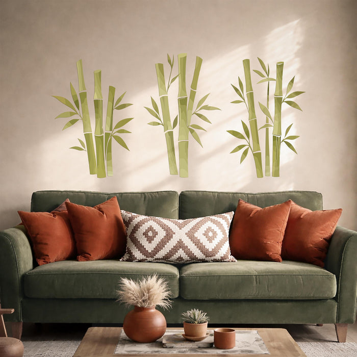 Colorful Japandi  Olive Green Bamboo Tree Nature Wall Mural z5529
