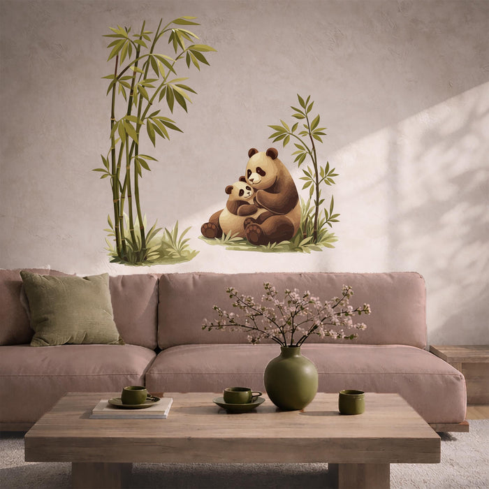 Colorful Japandi  Panda Mother Kid Bamboo Tree Nature Wall Mural z5530