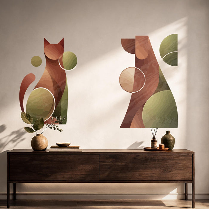Colorful Japandi  Cat Dog  Romantic Wall Mural Art z5533
