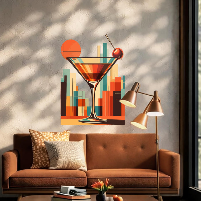 Colorful Mid Century Modern Wall Mural Bar Cart Cocktail City Vinyl Art z5542