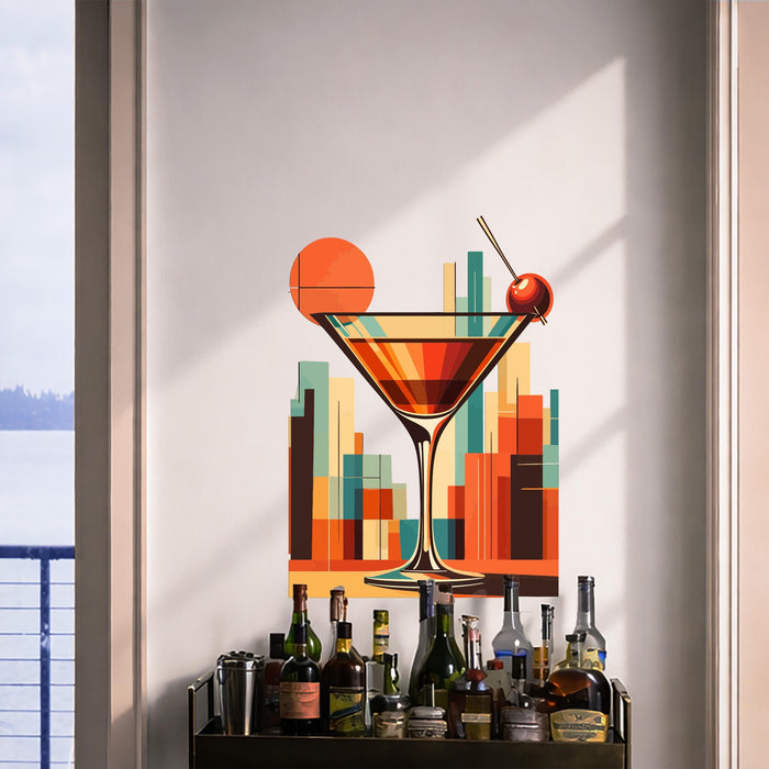 Colorful Mid Century Modern Wall Mural Bar Cart Cocktail City Vinyl Art z5542