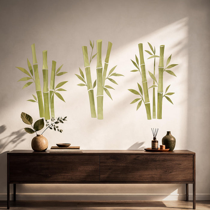Colorful Japandi  Olive Green Bamboo Tree Nature Wall Mural z5529
