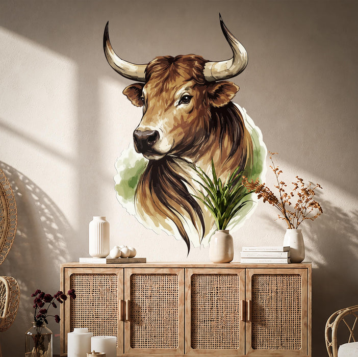 Colorful Animal Decor Bull Yellow And Green Decal z5609