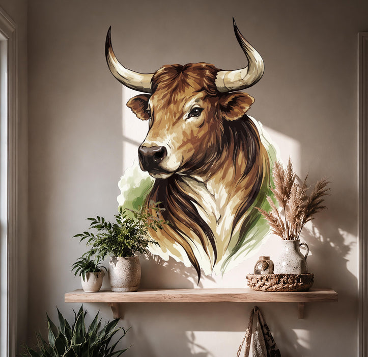 Colorful Animal Decor Bull Yellow And Green Decal z5609