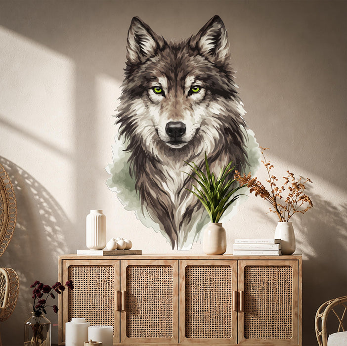 Colorful Animal Wall Art Wolf Black & Gray Interior Decal z5610
