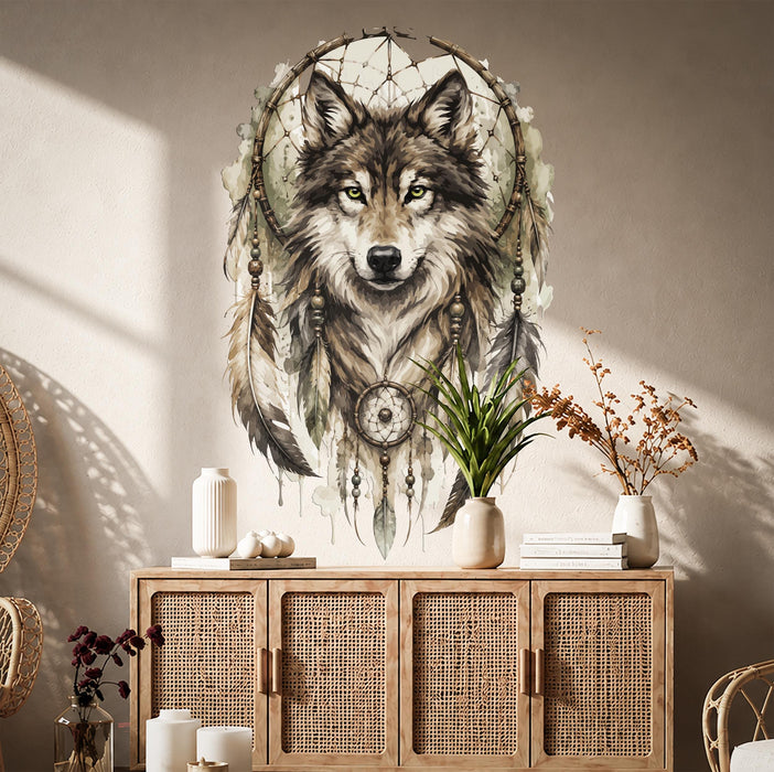 Colorful Animal Wolf & Dream Catcher Gray Decal z5612