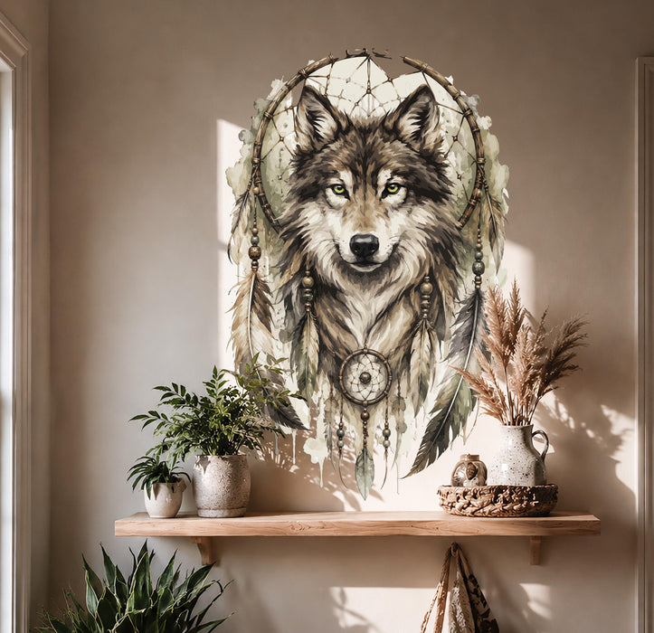 Colorful Animal Wolf & Dream Catcher Gray Decal z5612