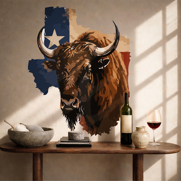 Colorful Rustic Wall Art Buffalo Bull & Texas Flag Decor z5616