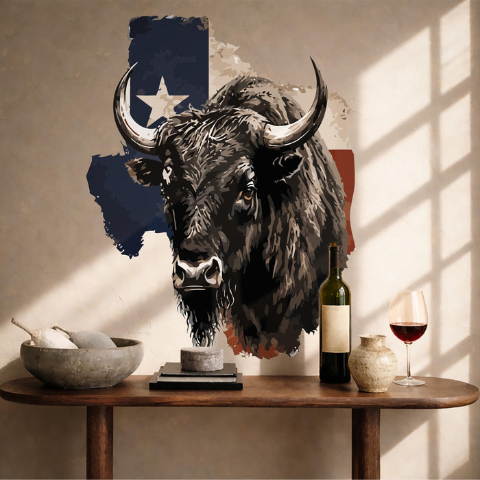 Modern Farmhouse Rustic Lake House Wall Art Buffalo Bull & Texas Flag Decor z5618