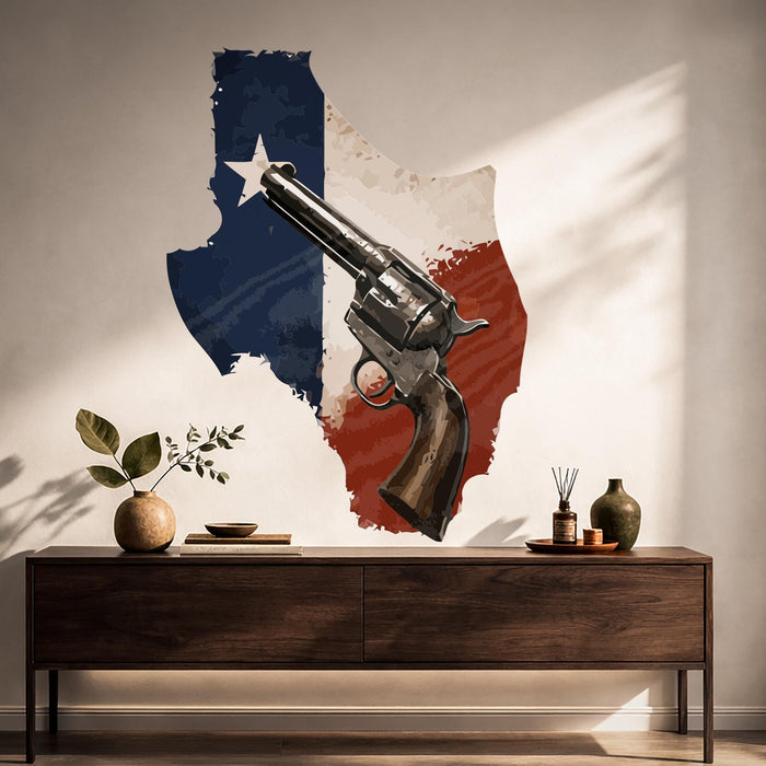 Modern Farmhouse Rustic Lake House Wall Texas Flag And Gun Wall Decal z5621