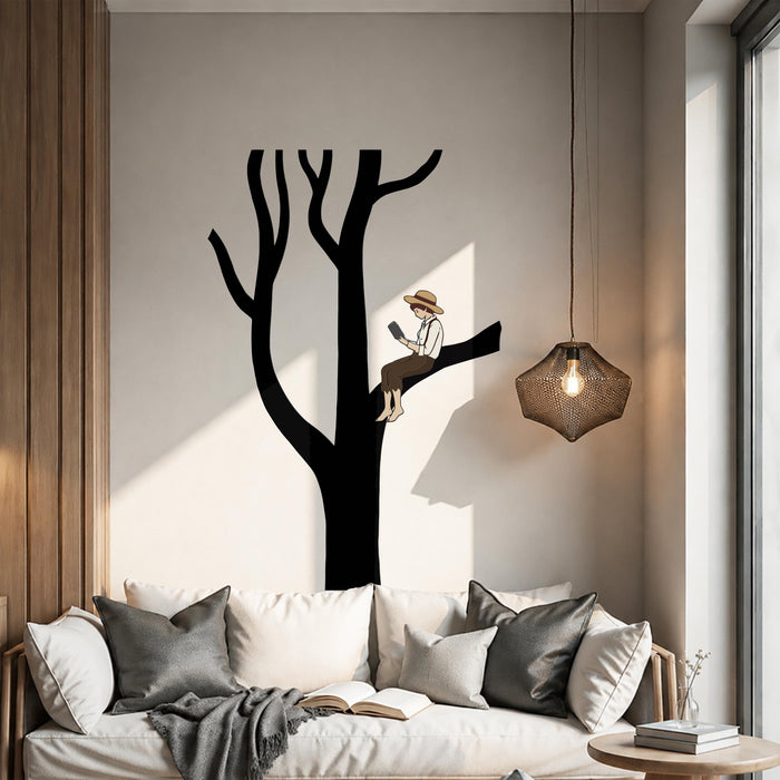 Scandinavian Style Reaading Decor Book Corner Boy Tree Vinyl Decal z5628