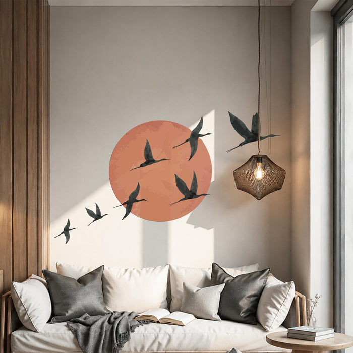 Colorful Scandinavian Style Birds Sun Nature Wall Decal z5637
