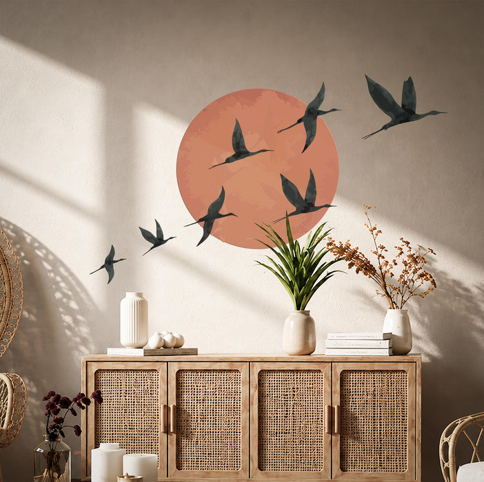 Colorful Scandinavian Style Birds Sun Nature Wall Decal z5637