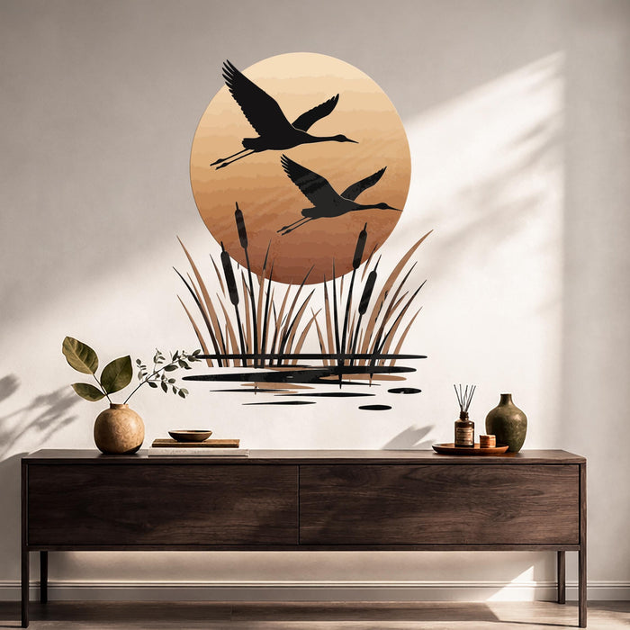 Colorful Modern  Rustic Birds Sun Reed Wall Decal z5639