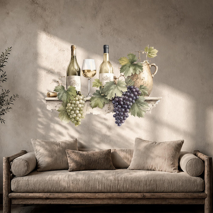 Modern Wall Art  Bottle of Wine And Green Grape Decal z5645