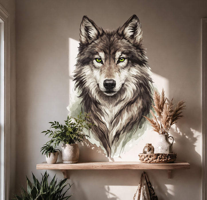 Colorful Animal Wall Art Wolf Black & Gray Interior Decal z5610