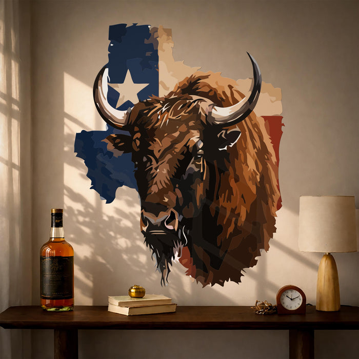 Colorful Rustic Wall Art Buffalo Bull & Texas Flag Decor z5616